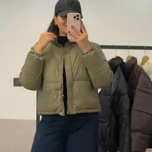 کاپشن اسپرت دخترانه سبز رنگ کوتاه بدون کلاه و خزدار