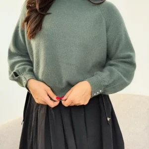 پلیور بافت ظریف زنانه رنگ سبز سدری یقه گرد و آستین بلند شیک