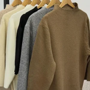 بلوز بافتنی زنانه قهوهای موکا با یقه ایستاده کوتاه